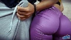 Big ass latina in tight shiny leggings teasing on cock